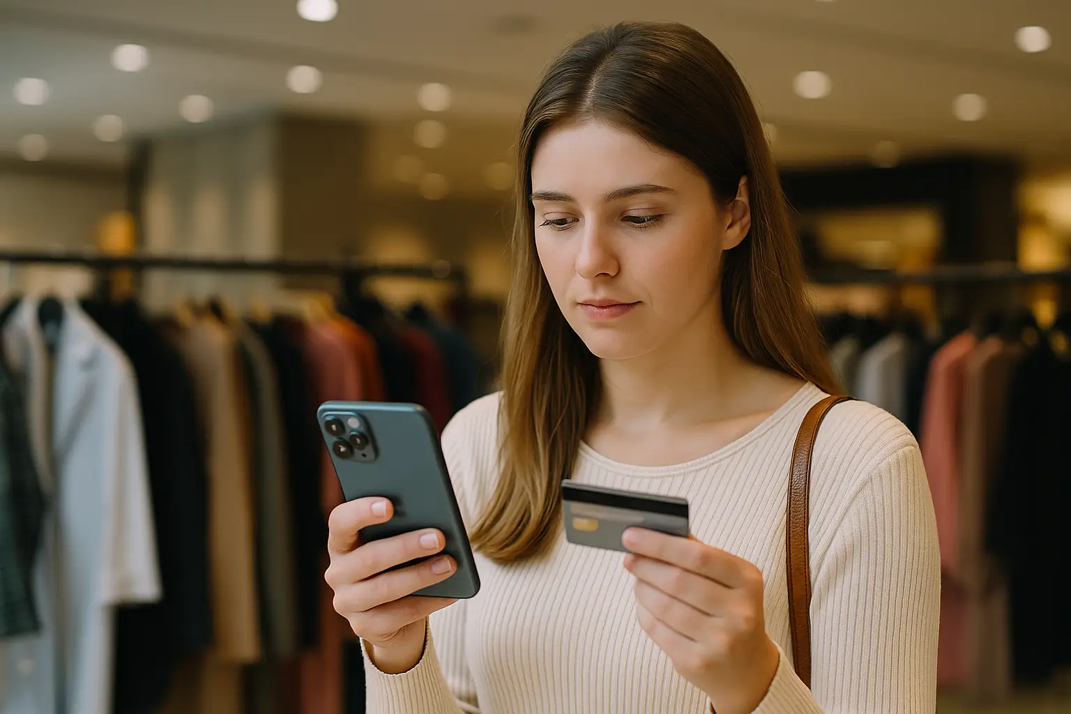 Young woman reviewing Buy Now, Pay Later bills at home with a laptop and US dollar bills on the table, representing risks of digital installments.